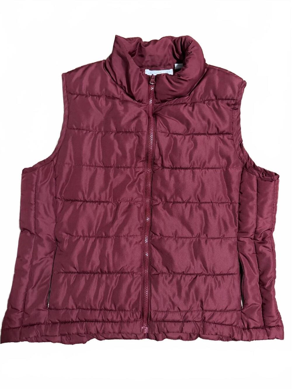 Karen Hart Women's Burgundy Quilted Puffer Vest Large